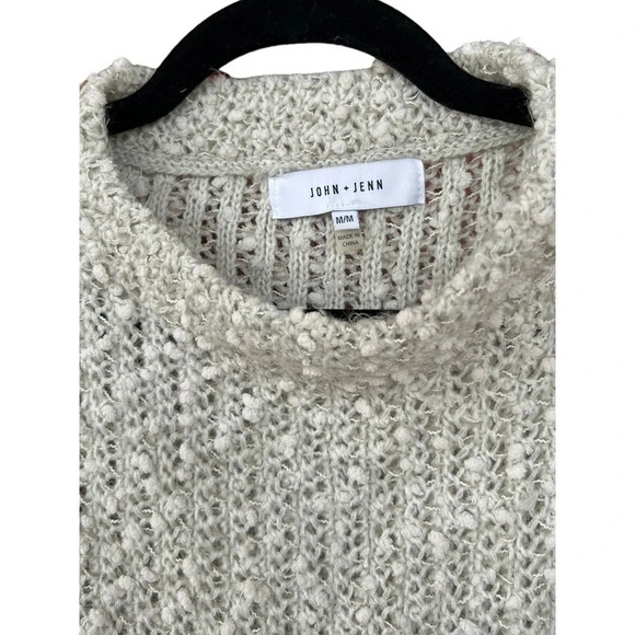 John + Jenn Anthropologie Women's Light Gray Popcorn Knit Sweater Size Medium - Picture 2 of 6